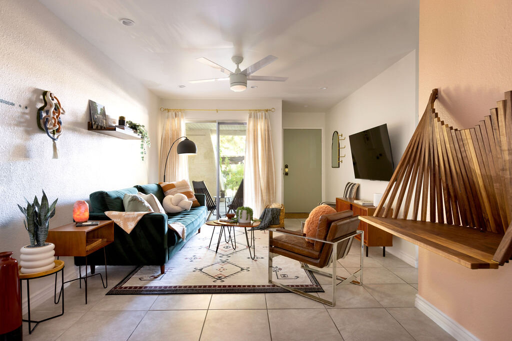 Mid-century modern seating area at The Well